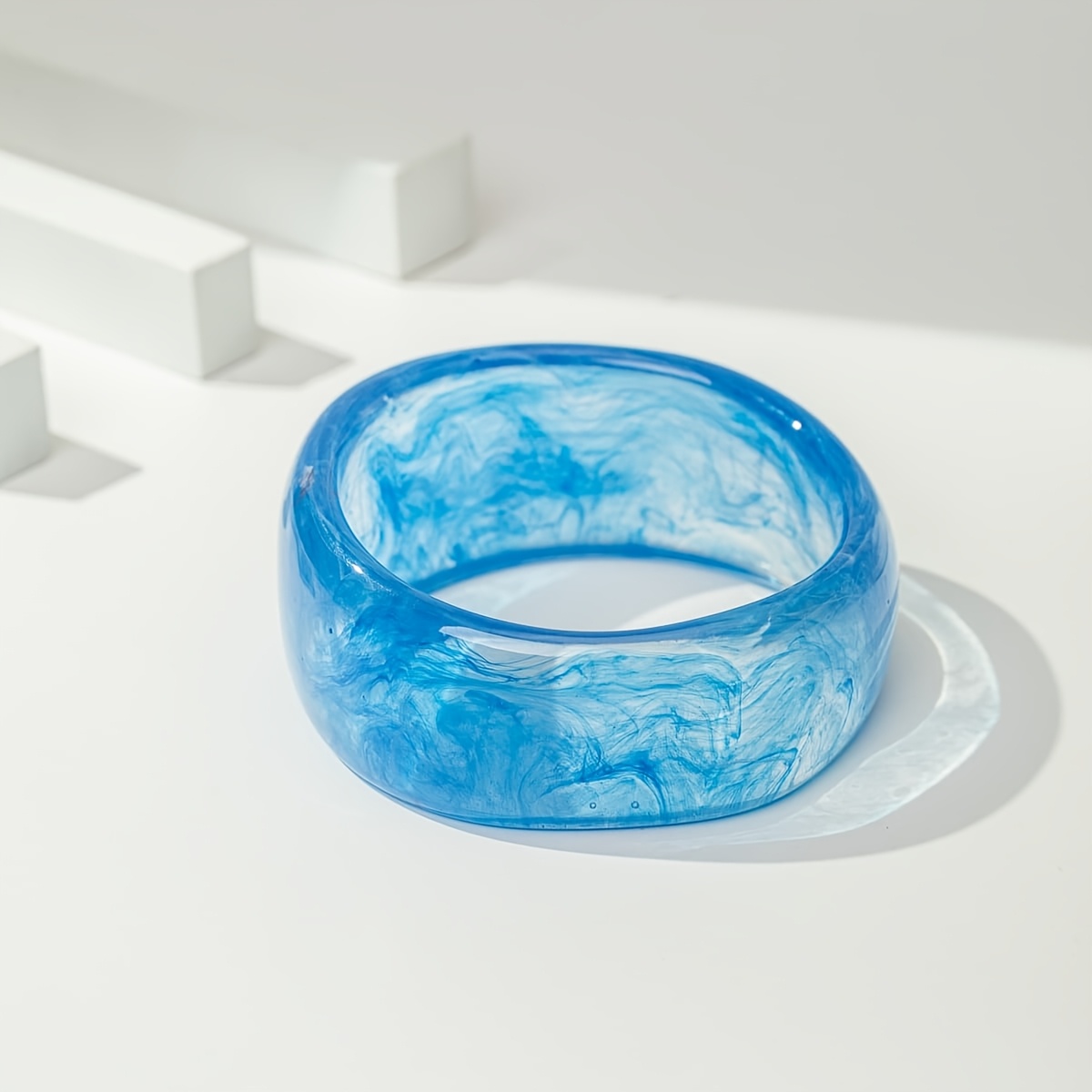 3pcs Geometric Ombre Stackable Blue Bracelet Set, Elegant Design